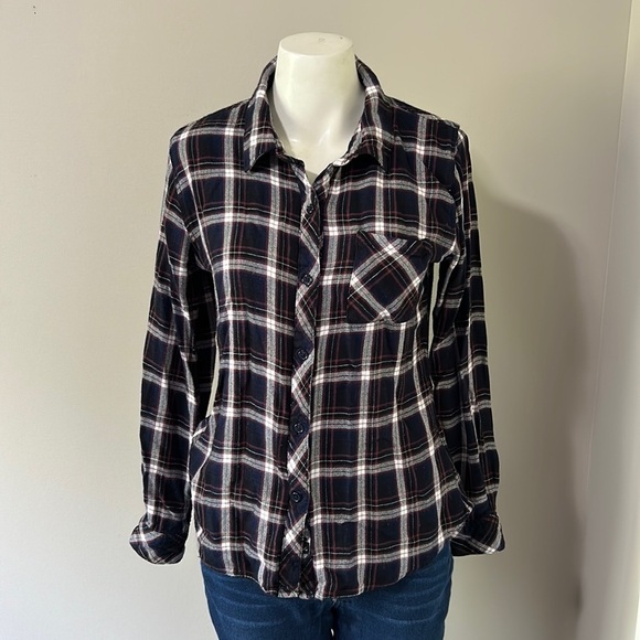 RAILS Hunter Button Down in Navy & Plum Flannel Plaid Fall Winter Sz M - Picture 2 of 13